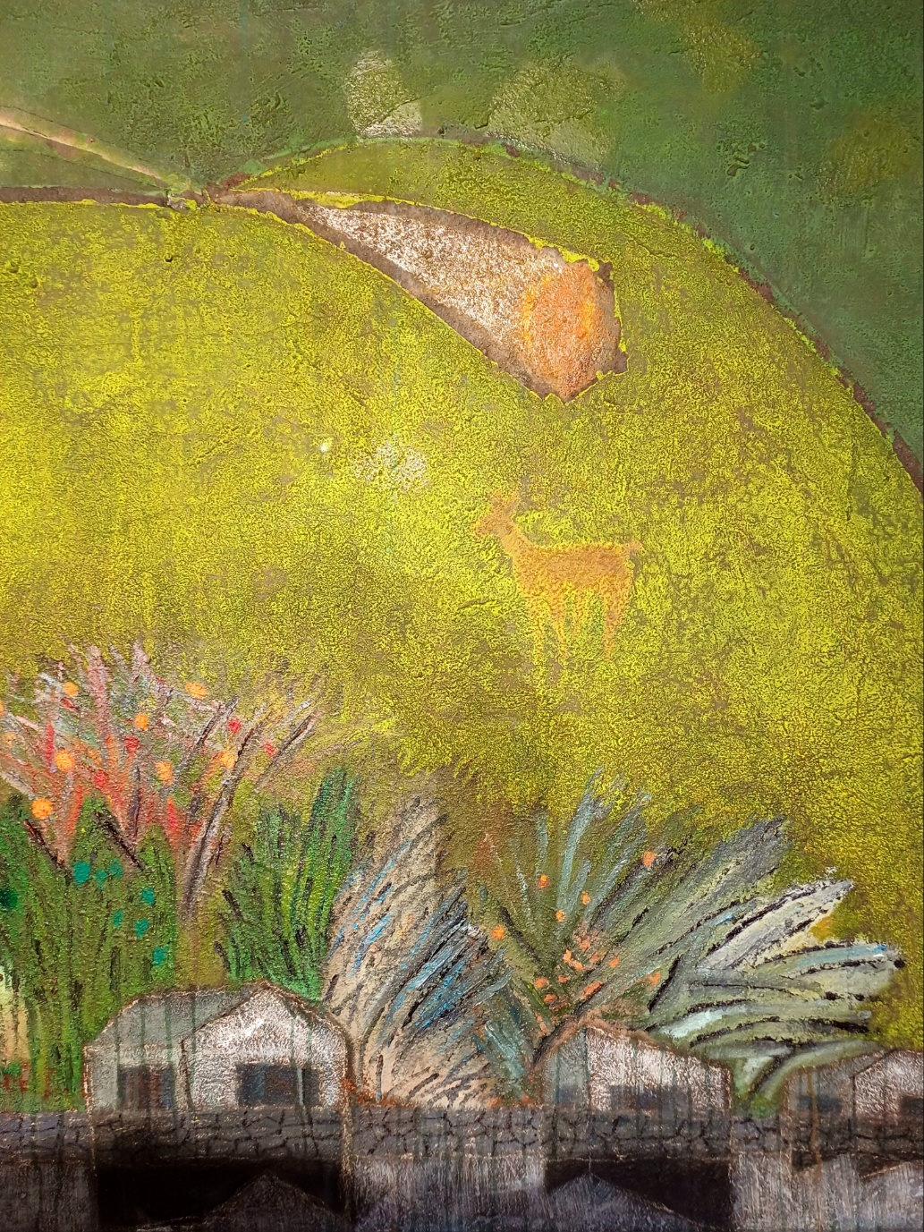 으스름한 밤, 뒷 산의 ‘푸드득’ 거 리는 소리 The  Whir of Wings  Behind the Hill  at Twilight (detail), 134x160cm, Mixed Media, 2025